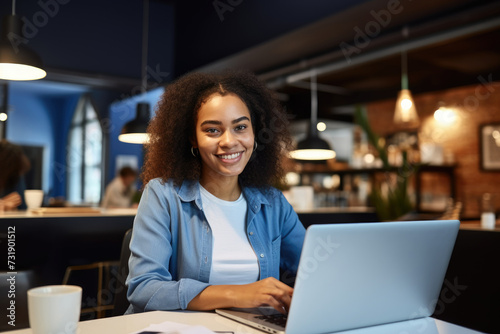 A woman sitting at a table, diligently working on her laptop. Free Download A woman sitting at a table, diligently working on her laptop. - GFXLoad