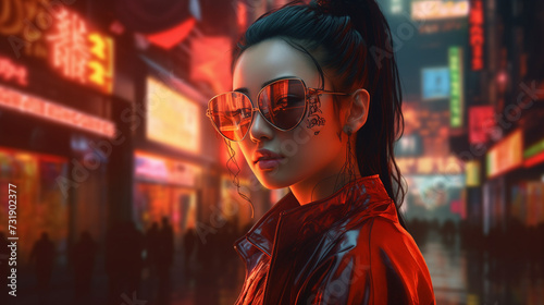 A Cyberpunk girl in a futuristic city 
