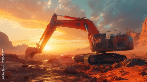 Excavator rocky cliff rock, a huge excavator is working on a desert site, an excavator is parked on a large rocky incline, this picture of an excavator digging in rocky ground