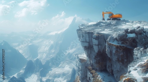 Excavator rocky cliff rock, a huge excavator is working on a desert site, an excavator is parked on a large rocky incline, this picture of an excavator digging in rocky ground