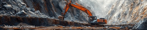 Excavator rocky cliff rock, a huge excavator is working on a desert site, an excavator is parked on a large rocky incline, this picture of an excavator digging in rocky ground