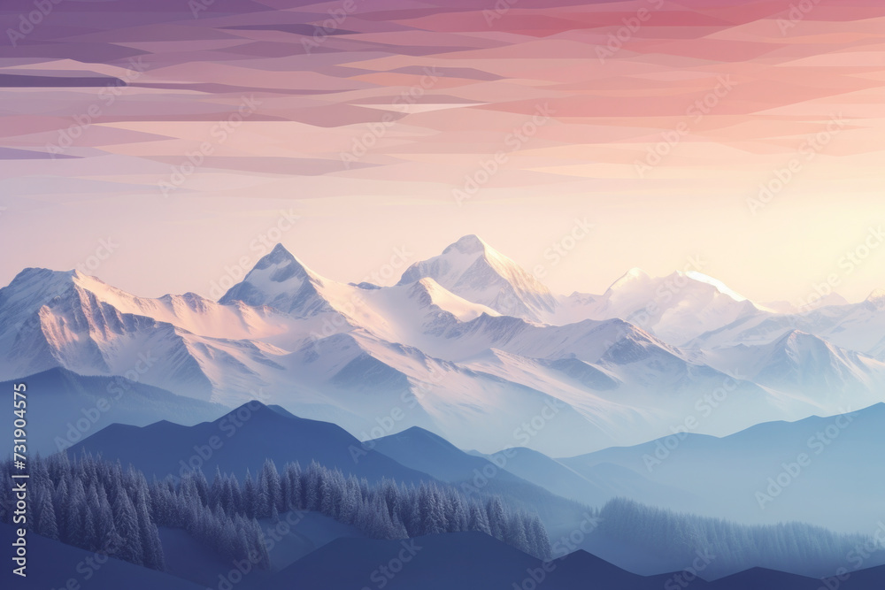 Pastel coloured mountain range, representing the harmony between design and the natural world, 