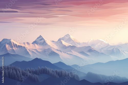 Pastel coloured mountain range  representing the harmony between design and the natural world  