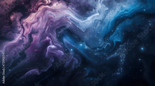 This image captures the mesmerizing essence of a cosmic marble galaxy, with swirling purple and blue tones that resemble a celestial dreamscape.