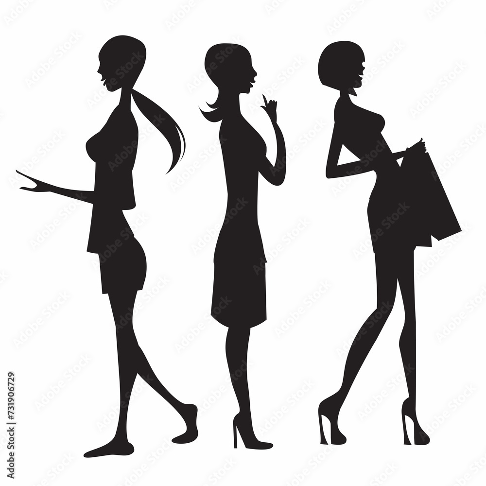 Three Fashion Girls Silhouettes