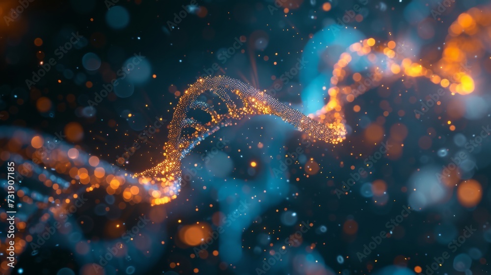Artistic concept of a DNA double helix strand depicted with glowing ...