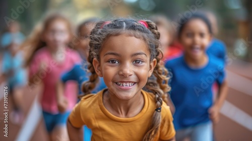 Young Children Racing on Track, Full of Joy and Energy. © _veiksme_