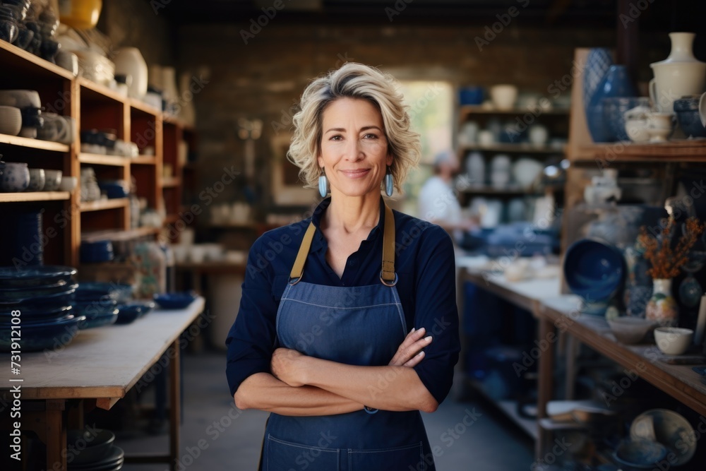 Confident Female Potter in Ceramics Studio Confident Female Potter in Ceramics Studio