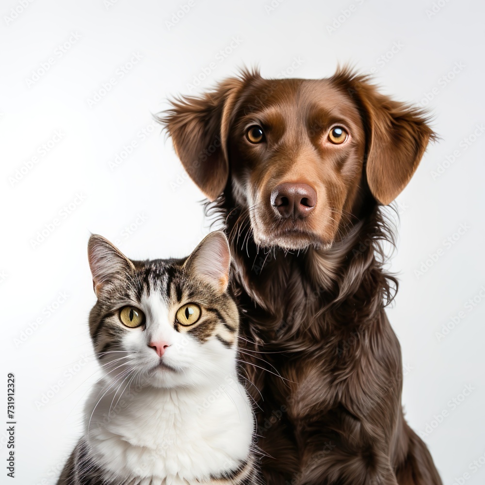 Tierfreundschaft - eine Katze und ein Hund sitzen friedlich zusammen
