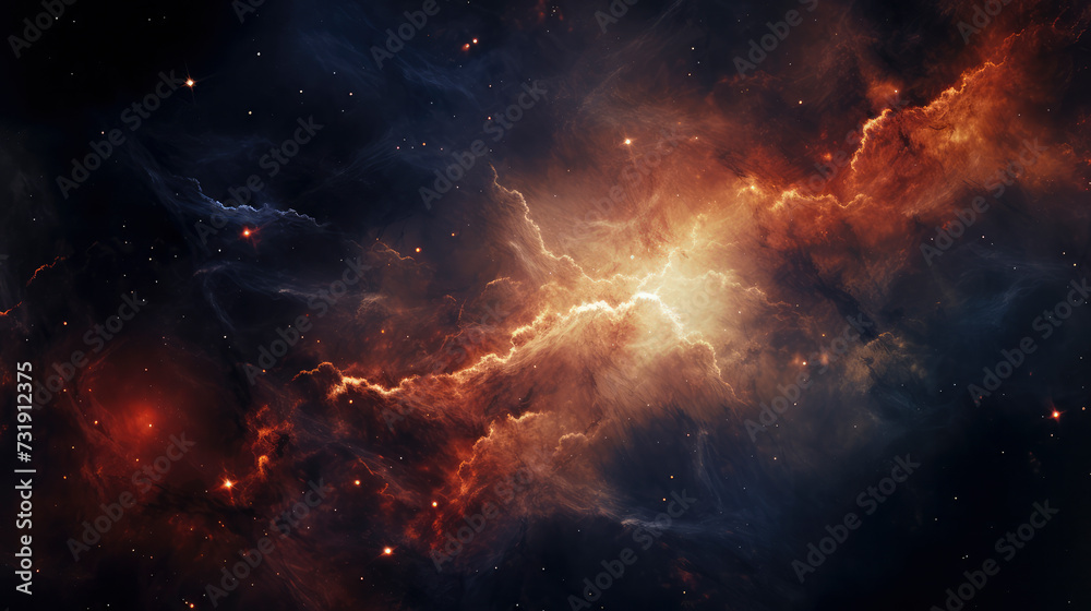 Ethereal cosmic landscape: Dramatic star nebulae, lightning and cosmic gas congestion. Perfect for conveying the mystique of space exploration and the beau - obrazy, fototapety, plakaty 