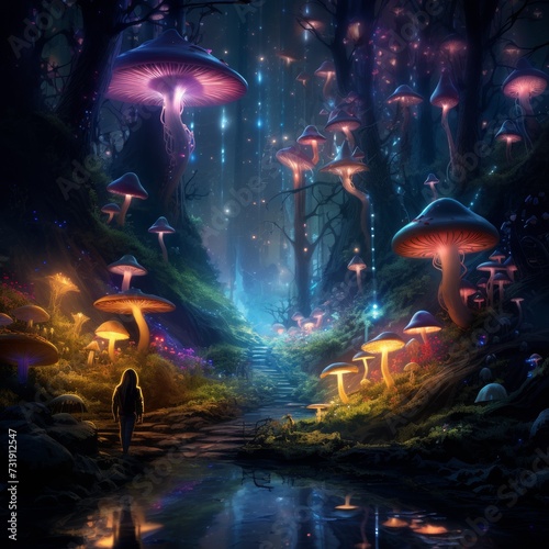 Magical mushrooms forest, with magical creatures, adventure © GalgoAssets