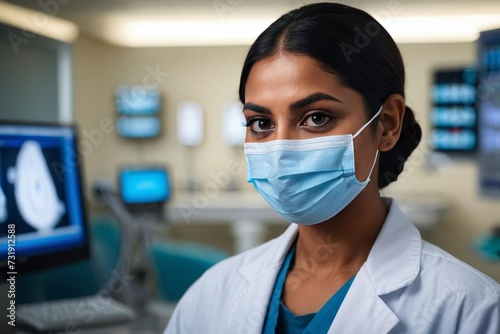 Confident young female physician standing in hospital