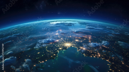 view of planet Earth at night with illuminated city lights. © David