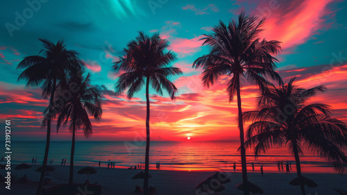 Palm trees on a beach in a low sun © jr-art