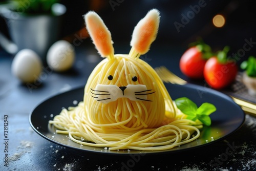 Bunny shaped spaghetti for lunch at Easter
