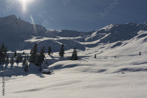 landscape in jaufental in southtyrol climbing flecknerspitze during winter photo