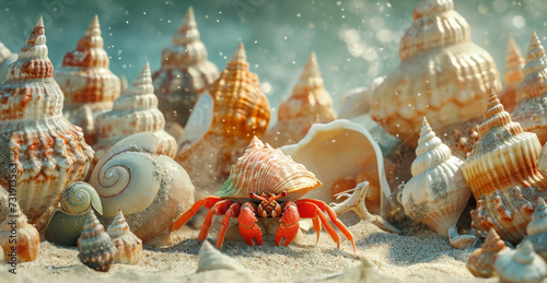 Fényképezés A hermit crab with a shell on its back