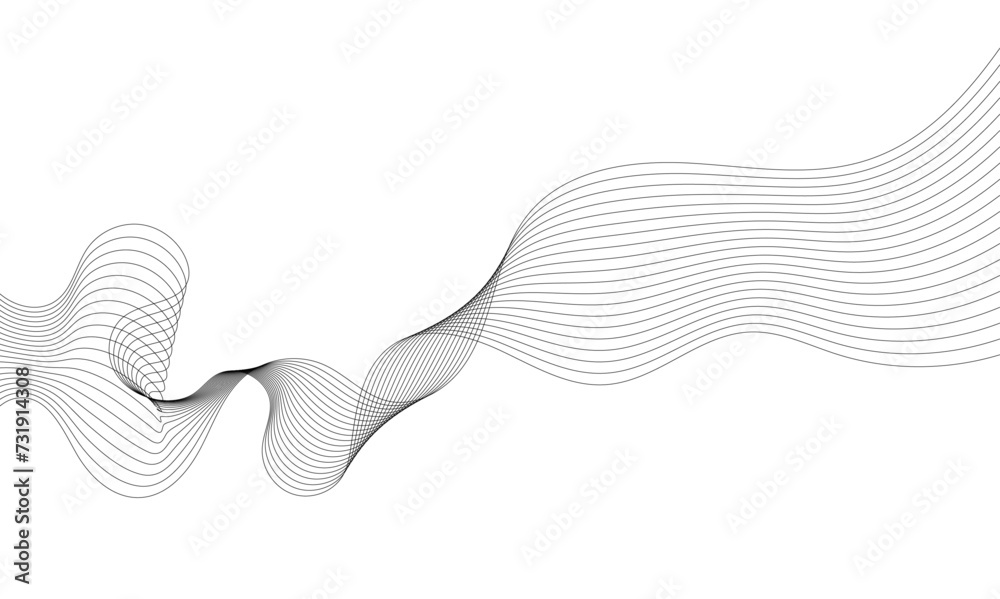Fototapeta premium Abstract wavy technology curve lines on transparent background isolated. Grey wave swirl, frequency sound wave, twisted curve lines with blend effect. Abstract business wave lines. vector illustration