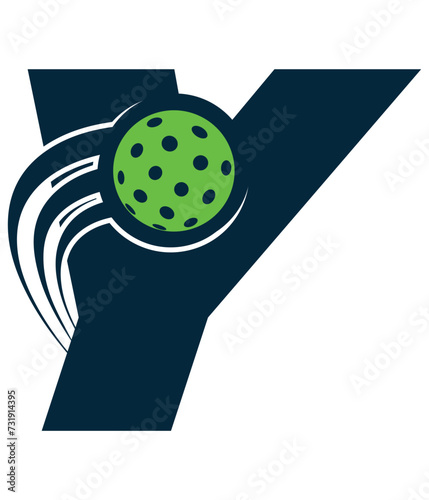 A beautiful flying pickleball logo vector over the letter Y. You can use it as club logo, banner design etc.