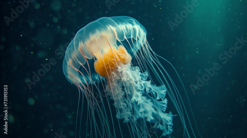 Encounter a phantom in the abyss as a translucent jellyfish drifts silently, a ghostly presence navigating the deep ocean currents with grace © David