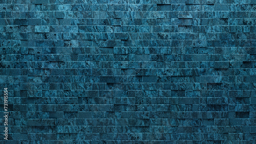 Blue Patina, Textured Mosaic Tiles arranged in the shape of a wall. 3D, Rectangular, Blocks stacked to create a Glazed block background. 3D Render photo
