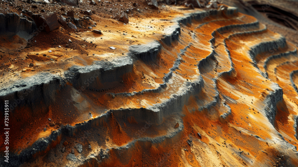 Astronomical Discovery: Mars' unearthly beauty captured in extreme close-up, revealing rusty veins and cosmic geology. Ideal for space exploration concepts