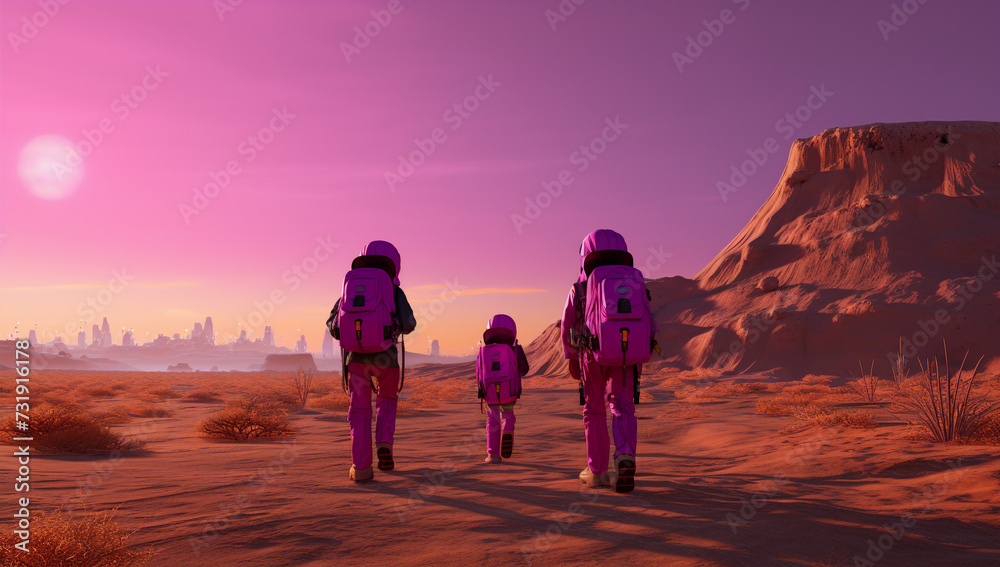 children stand and walk toward road with their backpacks