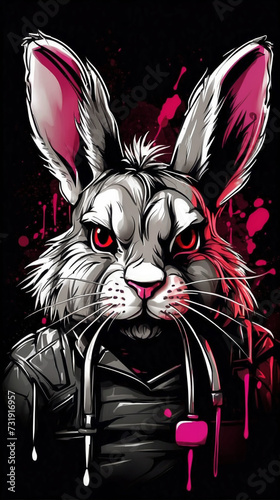 illustration vector artwork anggry rabbit face with punk version photo