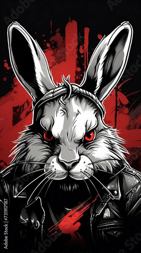 illustration vector artwork anggry rabbit face with punk version photo