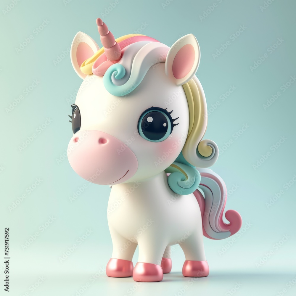 A Delightful Cartoon Baby Unicorn Brought To Life With 3D Rendering And A Sleek Logo. Concept 3D Rendering, Cartoon Baby Unicorn, Sleek Logo Design