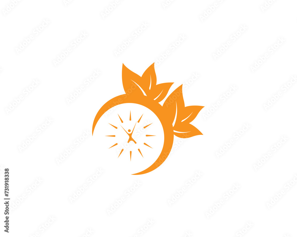 Vector clock and leaf logo combination. Time and eco symbol or icon. Unique express and organic logotype design template. Vector clock and leaf logo combination. Time and eco symbol or icon. Unique express and organic logotype design template.