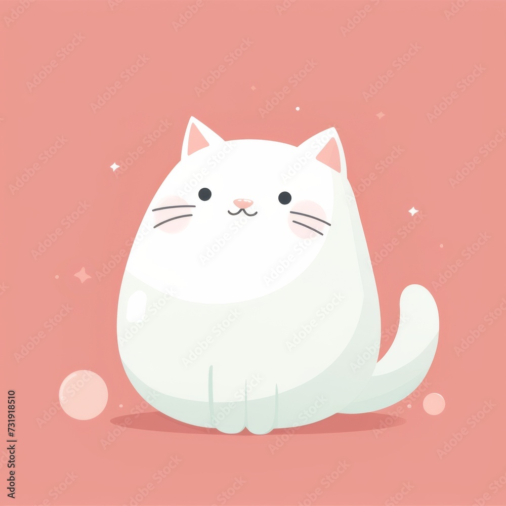 Adorable White Cat Logo In A Simple And Charming Flat Design. Concept Cute Animal Logos, Minimalist Designs, Charming Mascots, Flat Illustrations
