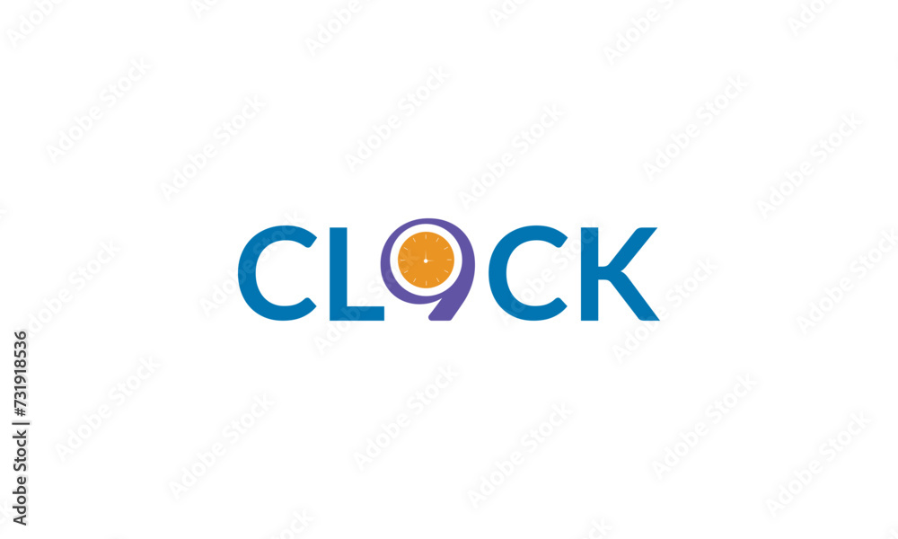 text clock logo vector illustration, creative latter  O  clock logo.