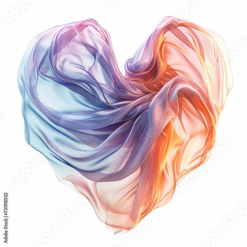 Abstract Silk Heart Isolated On White A Vibrant Symbol Of Love. Concept Silk Heart, Abstract Design, Vibrant Colors, Symbol Of Love, Isolated On White