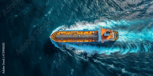 An Lng Tanker With Hydrogenpowered Engines Transporting Liquified Natural Gas At Sea. Concept Lng Tanker, Hydrogen-Powered Engines, Natural Gas Transportation, Sea Transport, Sustainable Energy photo