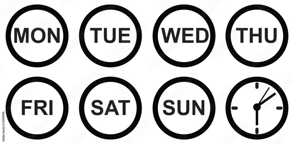 days of the week. Set every day a week . Vector icon. Flat, icon set for the week. days of the week. Set every day a week . Vector icon. Flat, icon set for the week.
