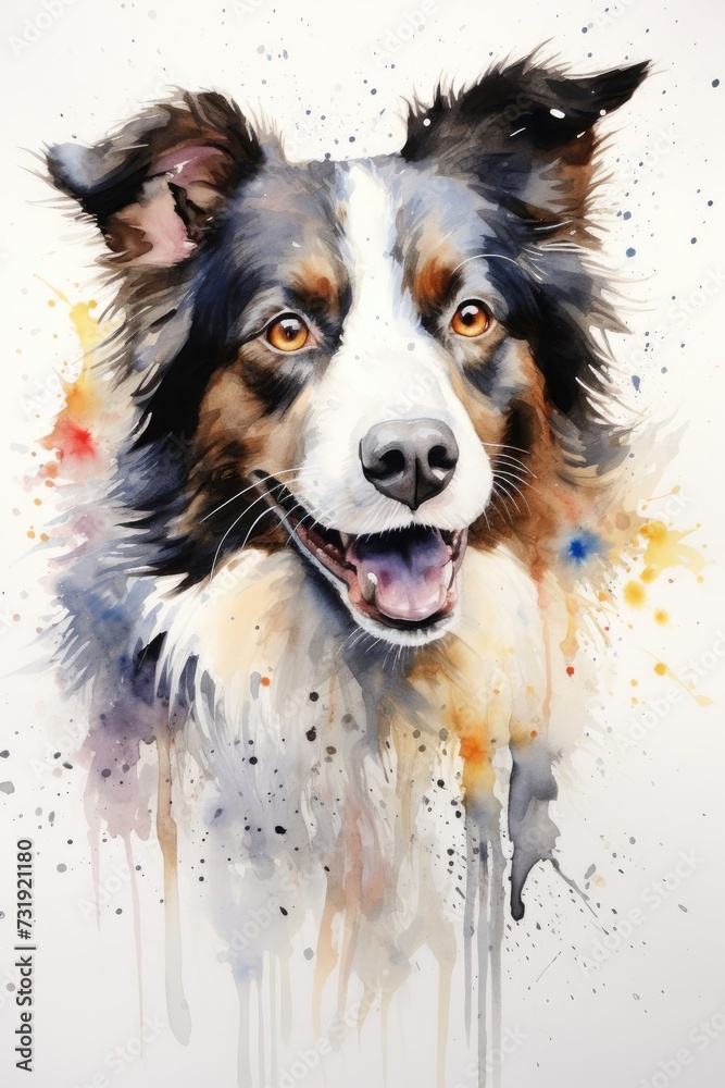 Border Collie Watercolor Painting Dog Portrait