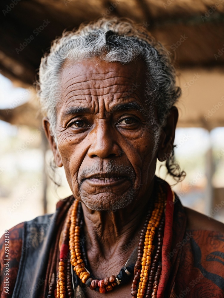 AI illustration of a senior Aboriginal male with rugged features