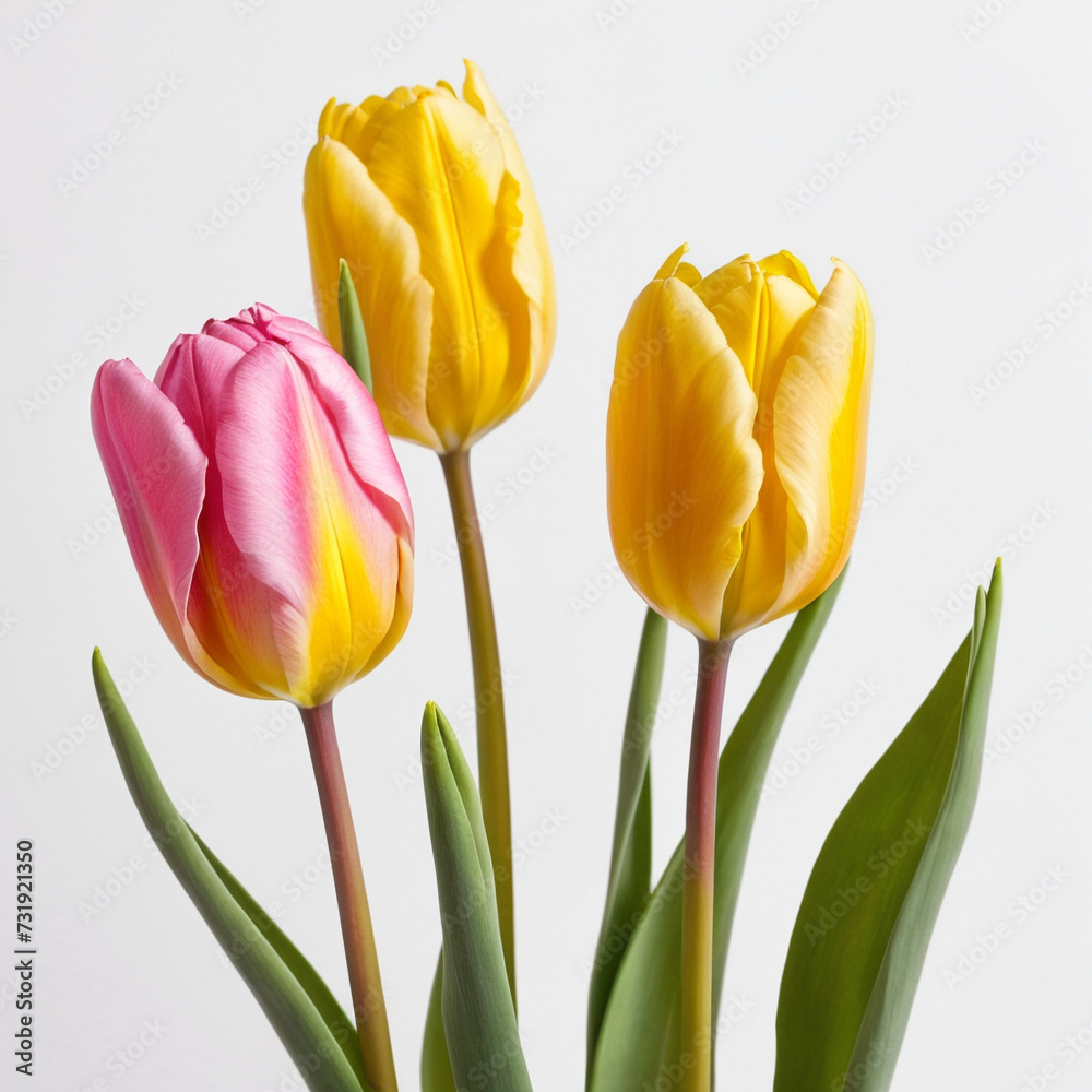 Obraz premium Yellow and pink tulips. Spring flowers