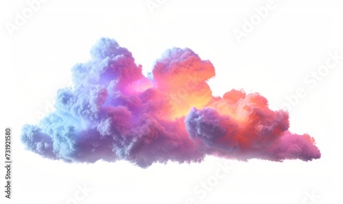 3d render, fantasy cloud glowing with neon light, isolated on white background. Colorful cumulus atmosphere phenomenon. Realistic sky clip art element, Generative AI © Reeta
