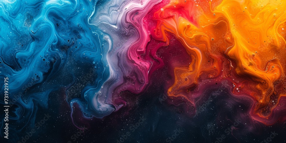 Elegant Marbled Backdrop Transformed By Dazzling Swirls Of Color. Concept Creative Abstract Art, Vibrant Splash Of Hues, Mesmerizing Optical Illusions