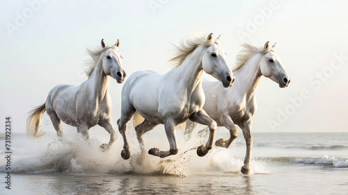 White Arabian horses wet © outdoorsman