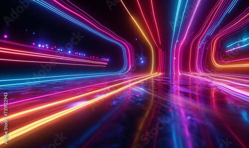 3d render, abstract background, colorful neon lines, digital futuristic wallpaper, Generative AI