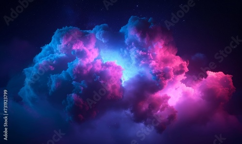 3d render, abstract stormy cloud glowing from inside with bright pink blue light. Neon background, Generative AI