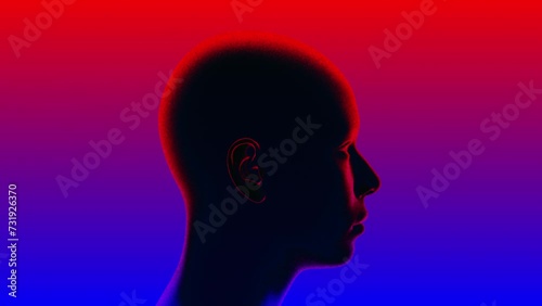 Stylized 3D Human head on changing colorful background. 4k Loop. Matte Background included.
