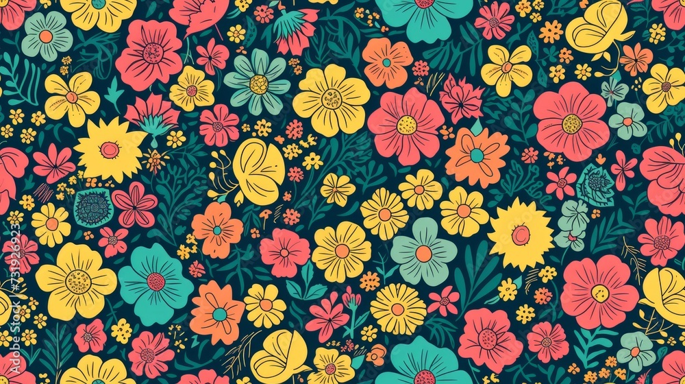 Colorful flowers, seamless pattern background. Generative Ai Colorful flowers, seamless pattern background. Generative Ai