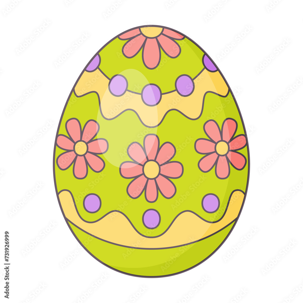 Easter Egg with ornament. Retro Design elements for holiday cards. Happy Easter. Cartoon flat, retro style Vector illustration. 