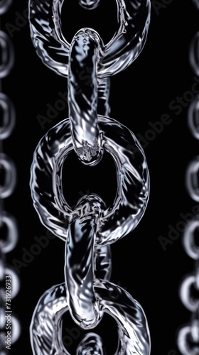 3d. spiraling silver chain macro isolated on black background, Generative AI