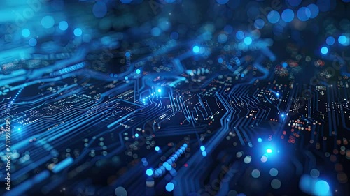 electronic circuit board blue tech background photo