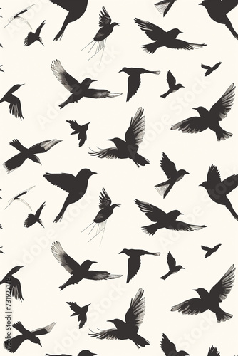 Seamless pattern of hand drawn illustration of birds flying around 